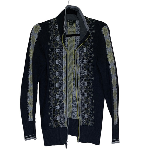 Eddie Bauer Fair Isle Zip Up Size Medium Cardigan Sweater - Picture 2 of 7